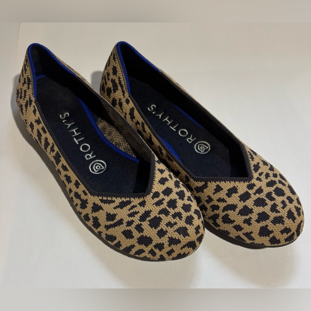Rothy's Leopard Print Tan and Black Flats